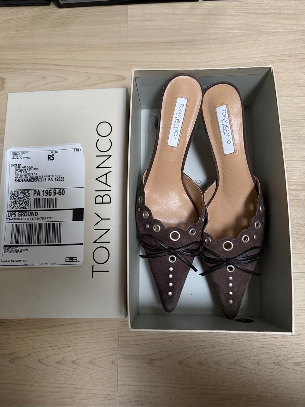 Tony Bianco Brown Suede Pointed-Toe Mules